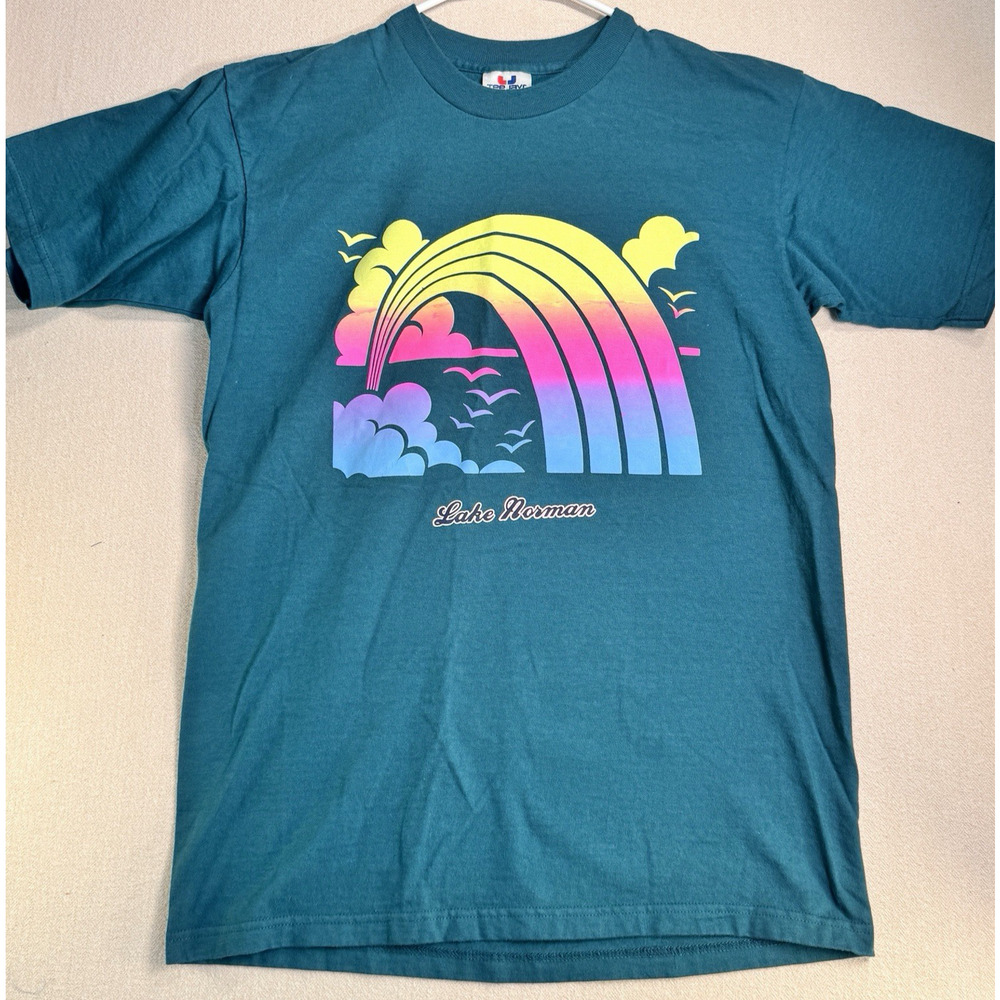 Vintage Tee-Jays T-Shirt M Men's Green Lake Norman North Carolina State Park USA